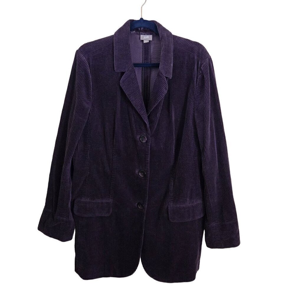 J. Jill Purple Corduroy Long Line Velvet Cuff Jacket Size L